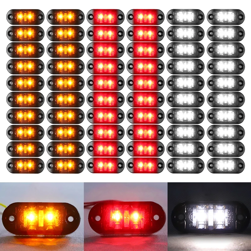 

10/20pcs Truck Oval 2 LED Side Marker Light Grille Turn Signal Indicator Parking Warning Light For Trailer Lorry Van Bus 12V 24V