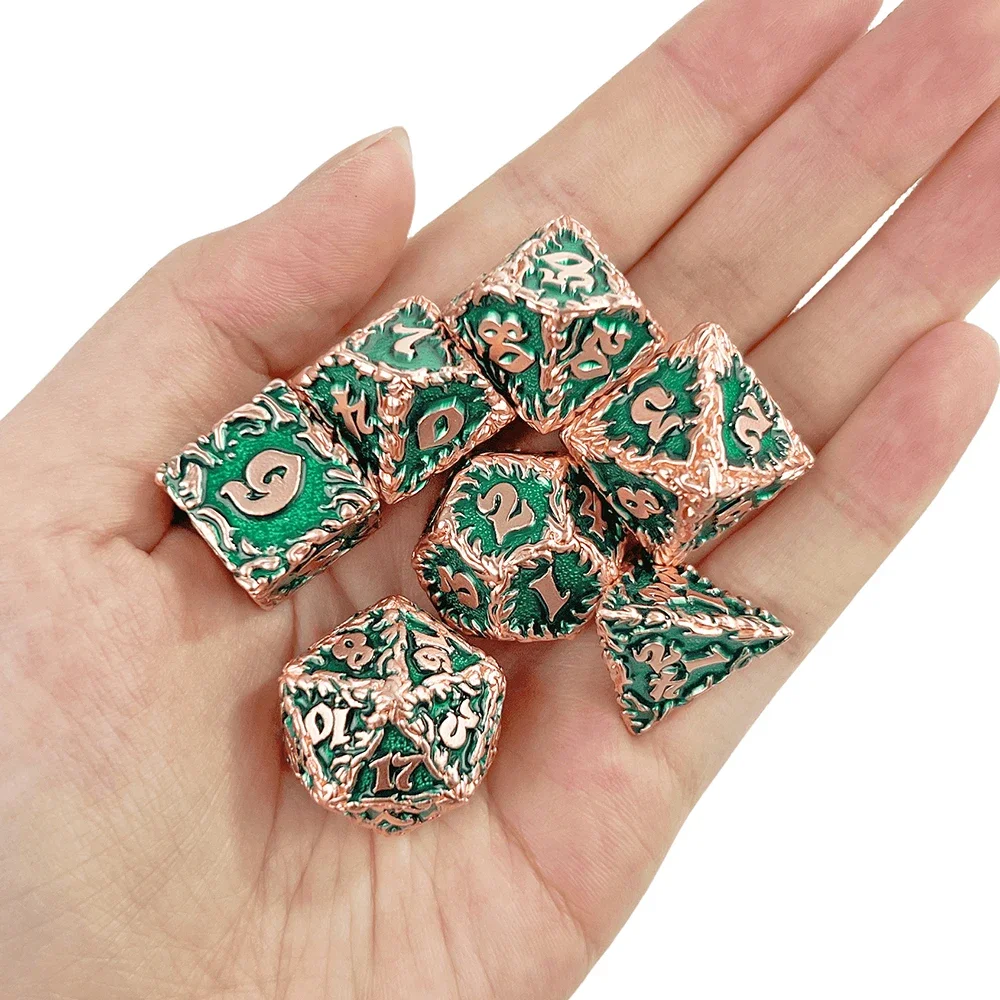 Classical Metal Dice Polyhedral Dice Set 7pcs D4 D6 D8 D10 D12 D20 for Role Playing D&D RPGs Board Game As Gift