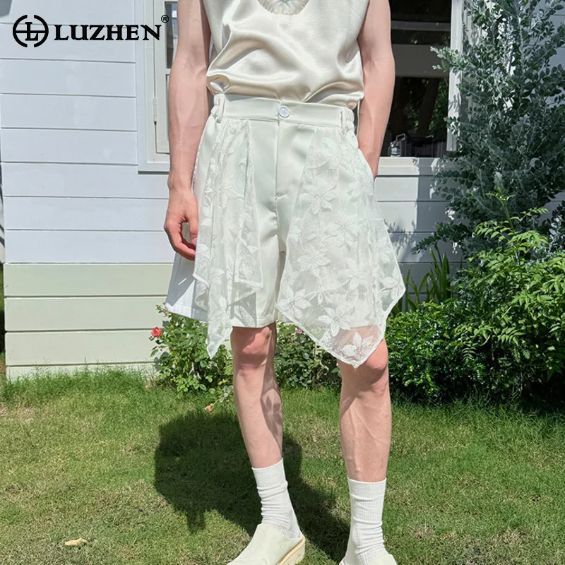 

LUZHEN, кружевные марлевые лоскутные дизайнерские прямые шорты, мужские летние оригинальные модные брюки 2029, мужские брюки с пятью точками JY3154