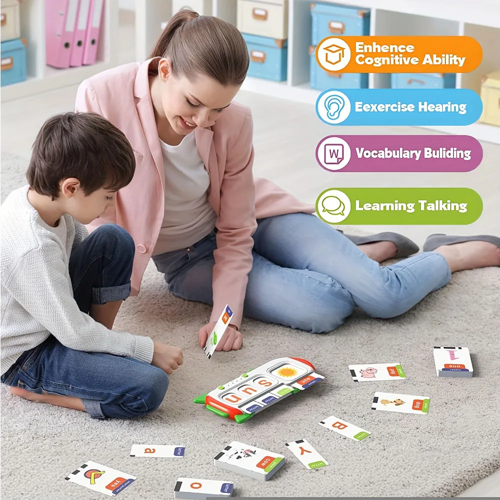 Máquina de cartão flash para crianças – Brinquedo de educação infantil de ortografia, matemática e música em inglês com feedback de som – recarregável