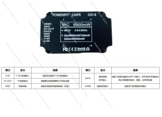 

5.8G 5W high-power image transmission 96CH 20Km long-distance FPV traverser wireless video module