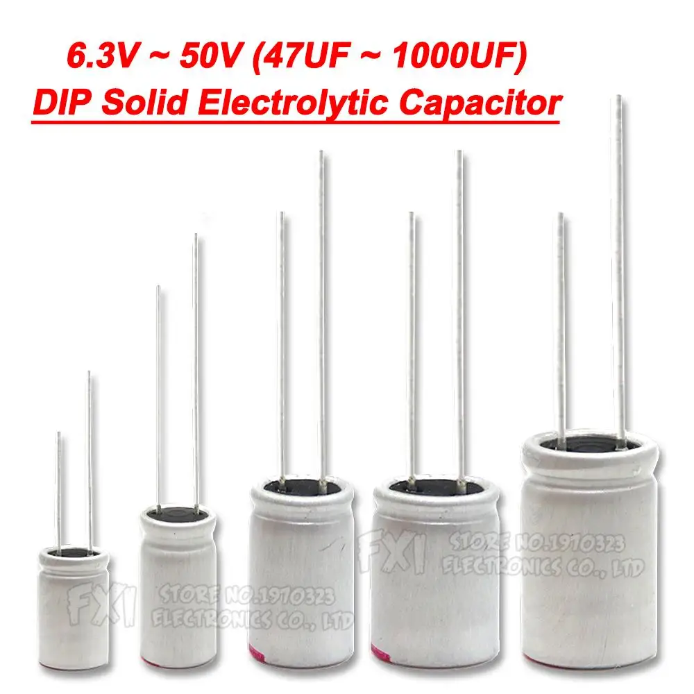 6.3V 10V 16V 25V 35V 50V 100UF DIP Solid Electrolytic Capacitor 150UF 220UF 270UF 330UF 470UF 560UF 680UF 820UF 1000UF