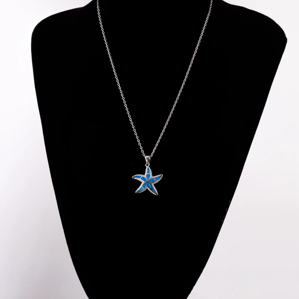 KONGMOON Starfish Ocean Blue Fire Opal Jewelry for Women Pendant for Necklace