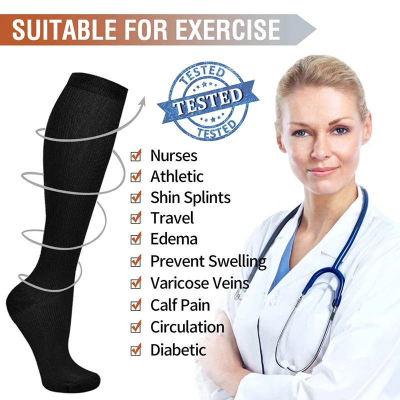 5 Pairs Compression Socks Women Medical Varicose Socks Diabetes Nurse Sports Socks Running Bicycle Basketball Football 20-30mmgh