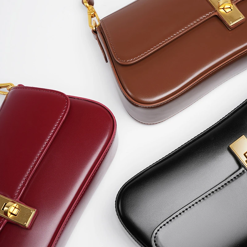 BURMINSA Vintage Small Genuine Leather Underarm Purse Women Cowhide Flap Shoulder Crossbody Bag Minimalist Work Luxury Handbags