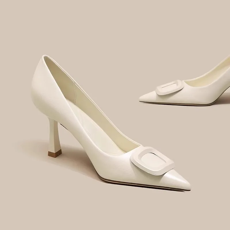 

Брендовая женская обувь, модные и элегантные весенние новые женские босоножки без шнуровки на высоком каблуке 2024, изысканные сандалии без шнуровки на среднем каблуке с острым носком