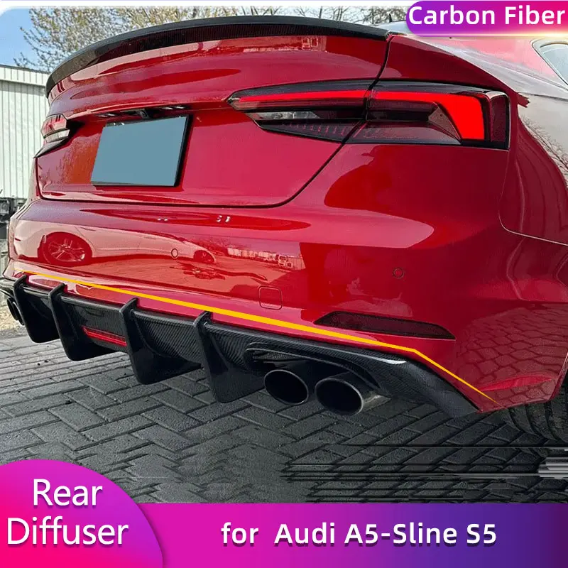 

Carbon Fiber Rear Bumper Diffuser Spoiler for Audi A5-Sline S5 2017-2019 Car Racing Rear Apron Lip With LED Light Body Kits
