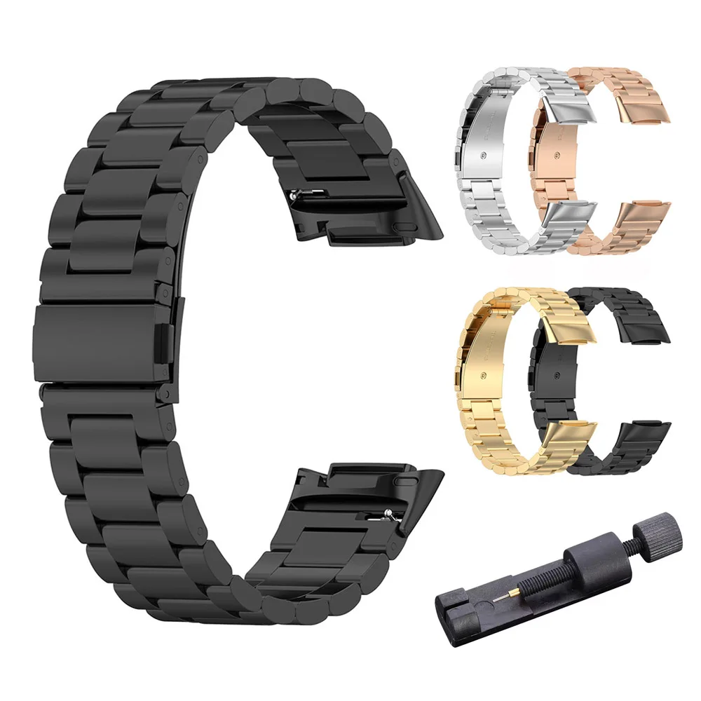 

Браслет из нержавеющей стали для Fitbit Charge 5/ 6, металлический сменный ремешок, аксессуары, черный браслет для часов с инструментом для удаления звеньев