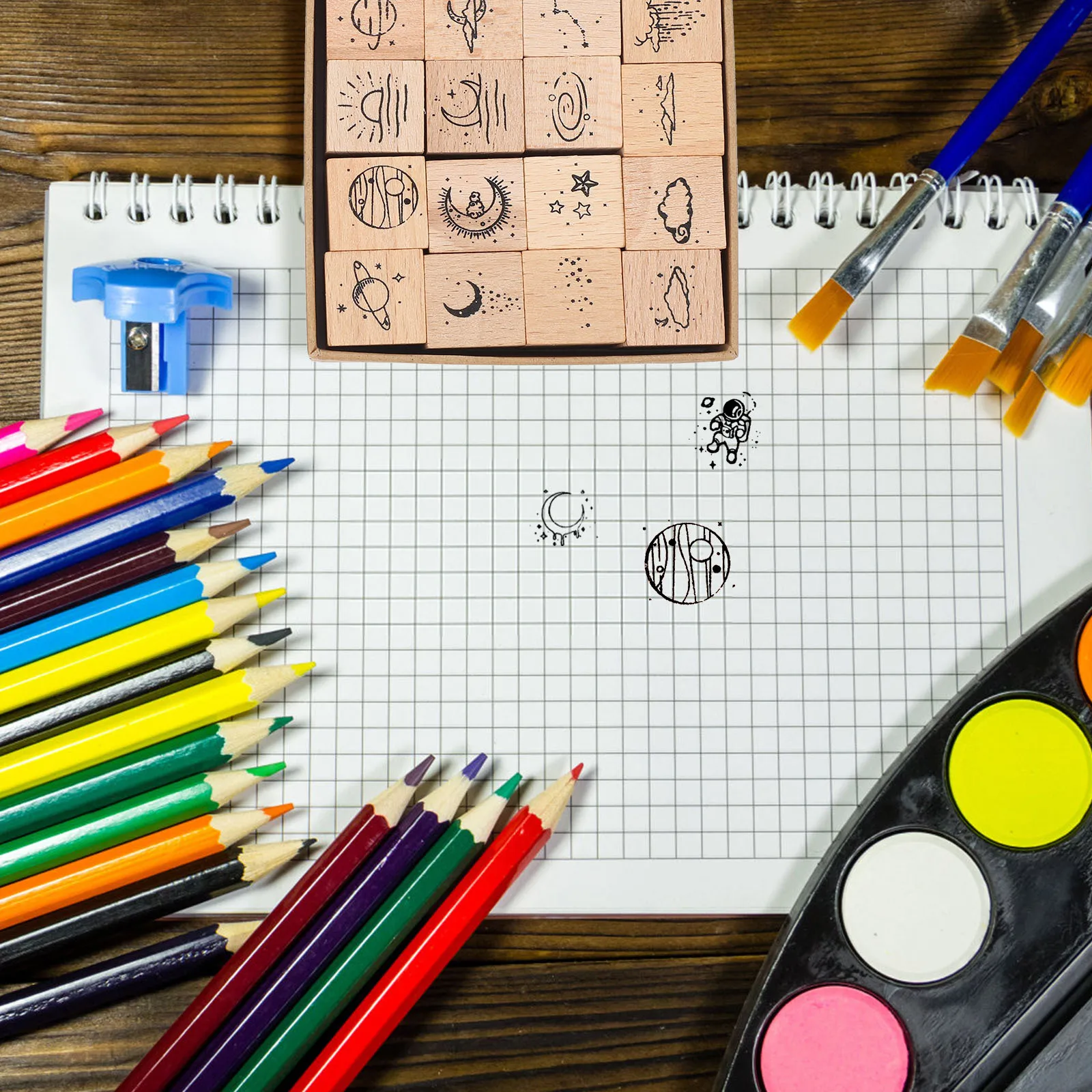 

16Pcs Wooden Stamp Set for Hand Account Scrapbook Journaling Craft Projects Kids Creative Activity Tool