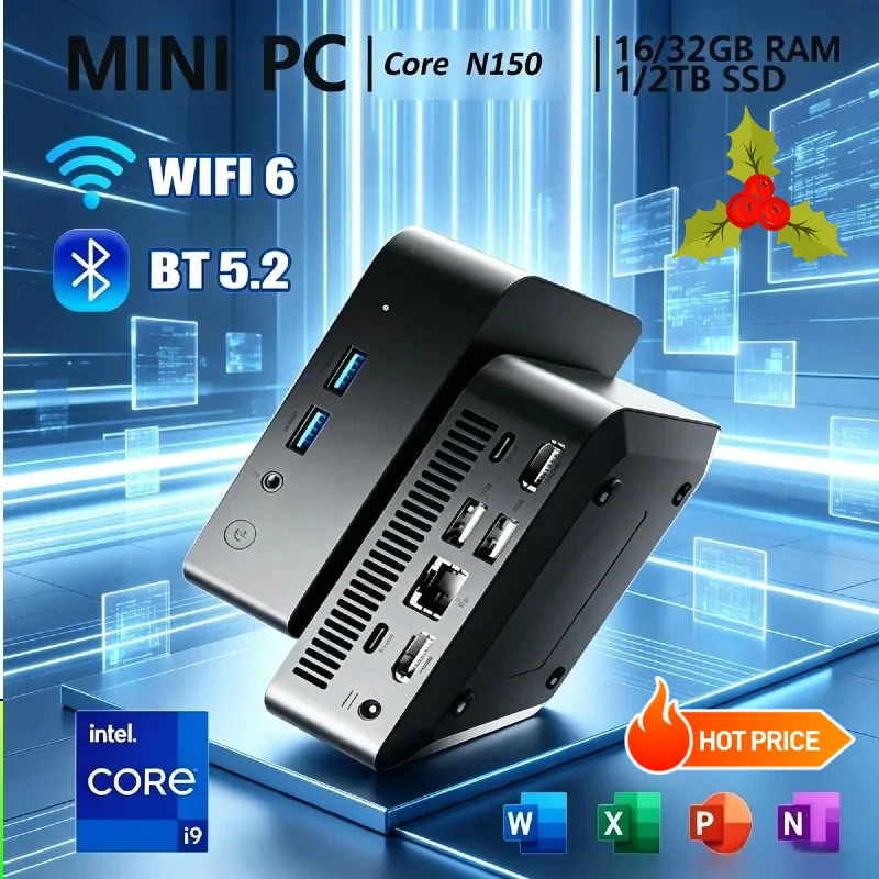 Intel Core N150 Portable Mini PC 32GB RAM 1/2TB SSD WIFI 6 BT5.2 4K 60Hz HD Gaming Office Study Computer