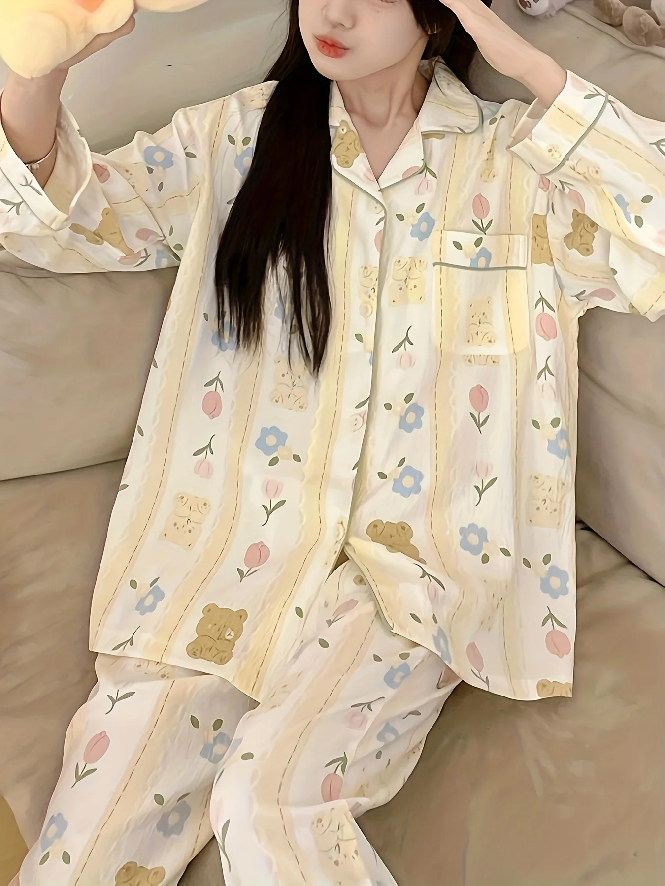 طقم بيجامة نسائي جديد عالي الجمالي للخريف/الشتاء - ملابس مريحة وبسيطة وغير رسمية