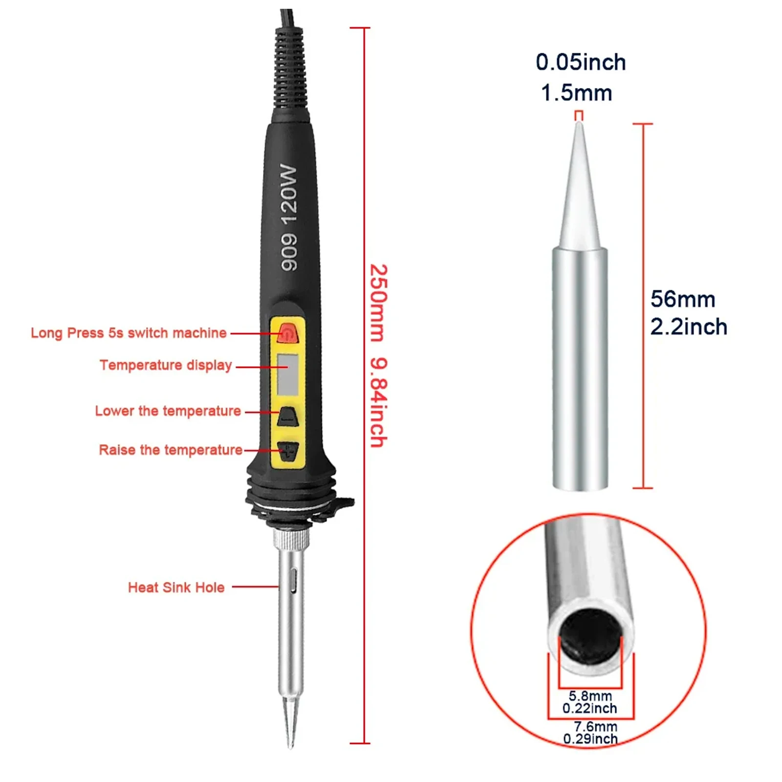 120W Digital Soldering Iron Kit Repair Soldering Tool Set Electric Soldering Iron Dual Calibration Temperature 200-600C 909S