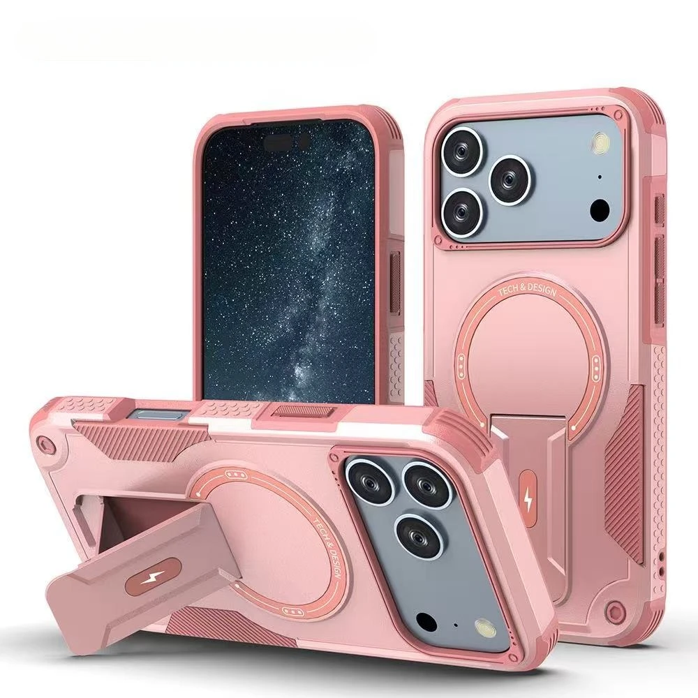 Funda de teléfono magnética con soporte plegable Invisible para iPhone 17 Pro Max 16 Plus 15 14 13 12 11, cubierta a prueba de golpes de Color de colisión