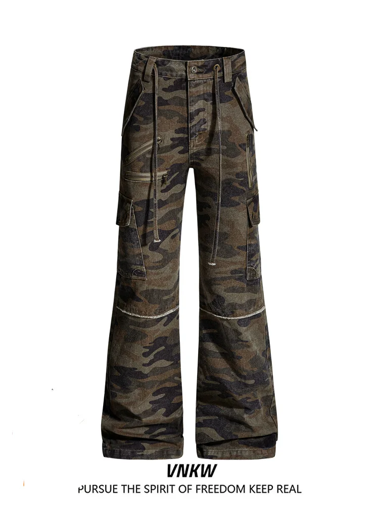 

American High Street Camouflage Work Pants Men's Casual Loose Fit Multi-ket Straight Leg Slimming Floor-Length Trousers