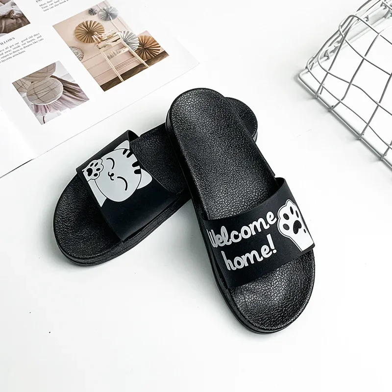 Fashion Women Slippers Women Shoes Lucky Cat Cartoon Pattern Cute Printed Shoes Outdoor Indoor Home Non-slip Slides PVC