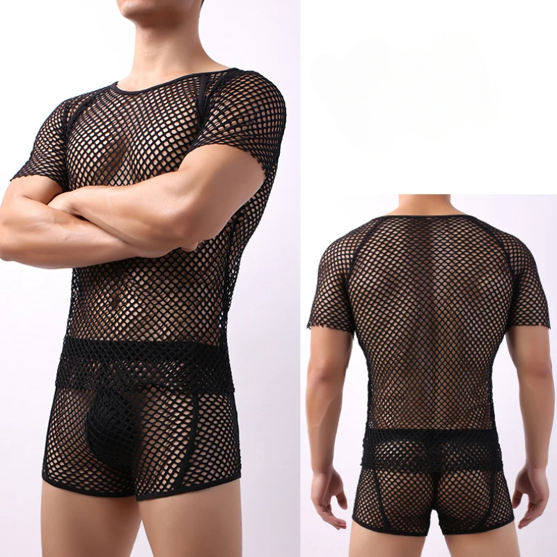 

Мужская футболка, сексуальная сетчатая прозрачная блузка с рыболовной сеткой, полый топ, купальники, рубашки, майка для тренировок, бодибилдинга, формирователь тела