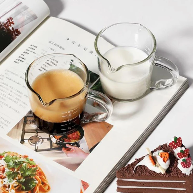 زجاجة إسبرسو بصنبان مزدوج ، قياس بمقبض مقاوم للحرارة ، مقياس واضح ، إبريق قياس للنبيذ والحليب والقهوة ، إبريق قياس ، 70-75