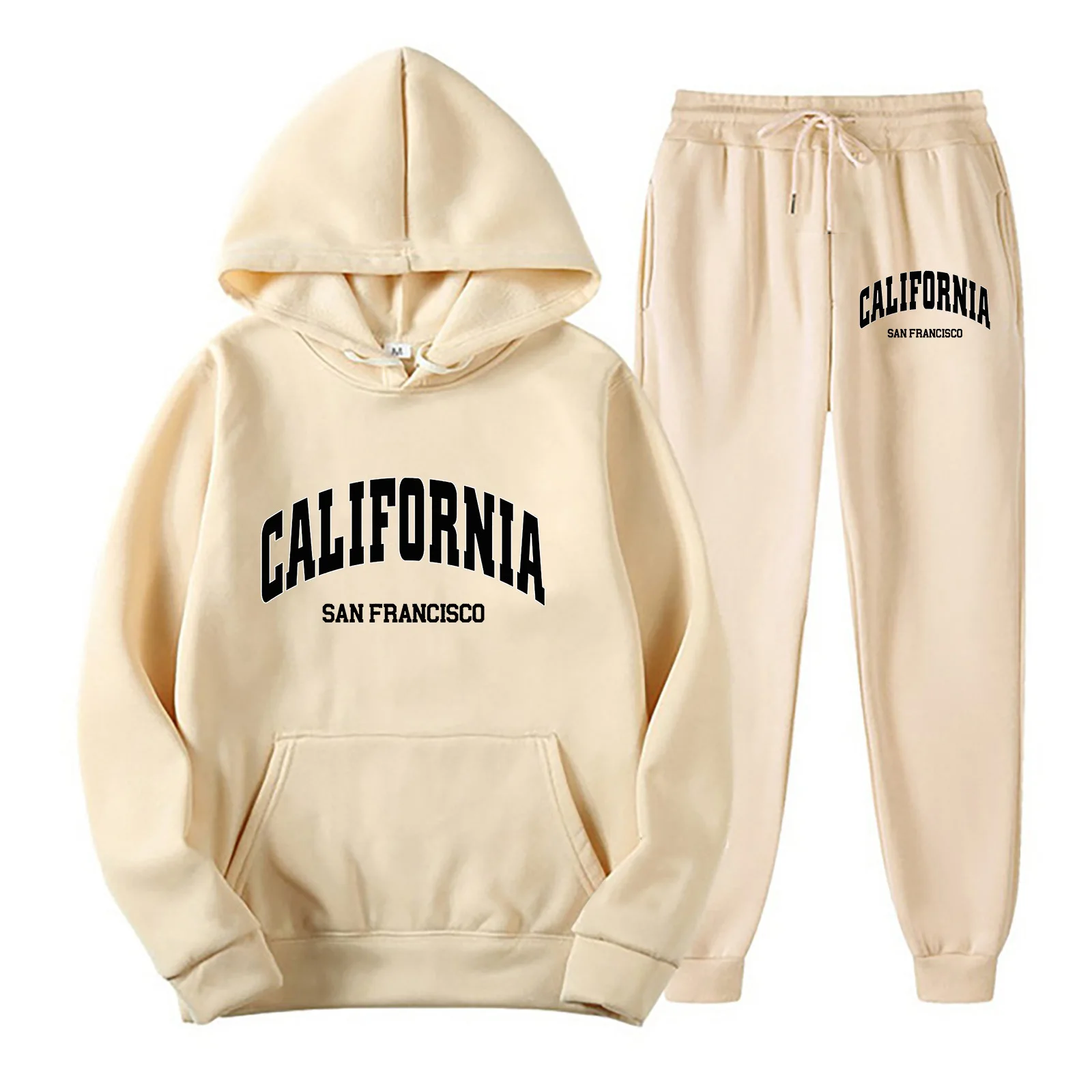 U.S.A City Print Men And Women Hoodies + Pants 2 Pieces Sets Men Fashion Sweatshirts Women Casual Hooded Pullovers Trouses Set