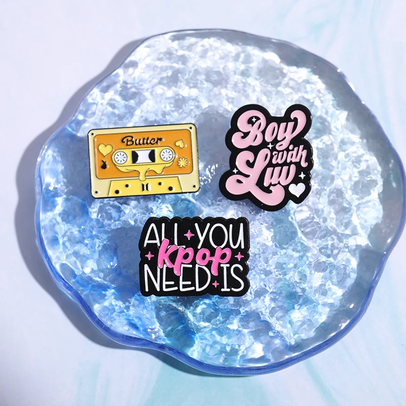 Retro Tape Lyrics Enamel Pins ALL YOU Kpop Need Is Metal Brooches Fashion Lapel Badge Backpack Clothes Jewelry Gift for friends