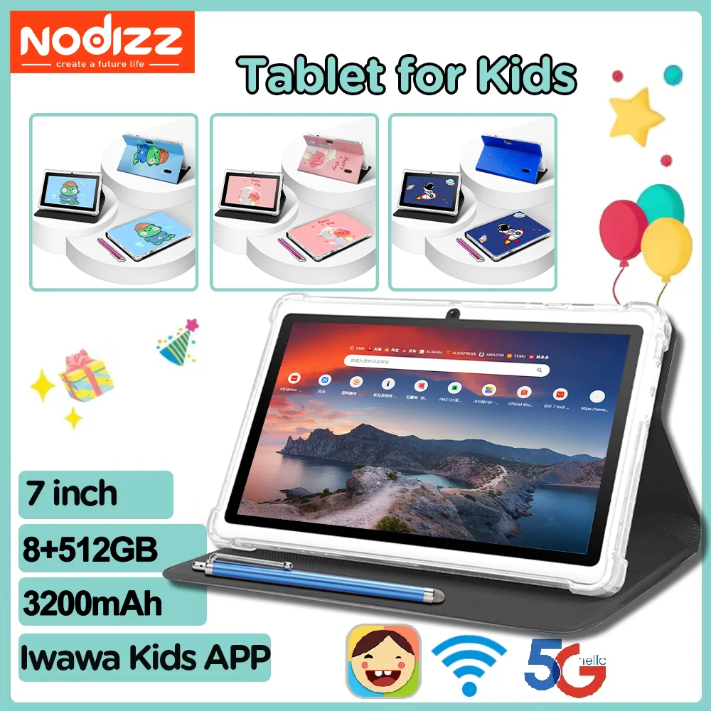 

7-inch Children's Learning Tablet 3200mAh Android 15 8+512GB Parental Control WIFI Dual Cameras High-definition Screen Anti Drop