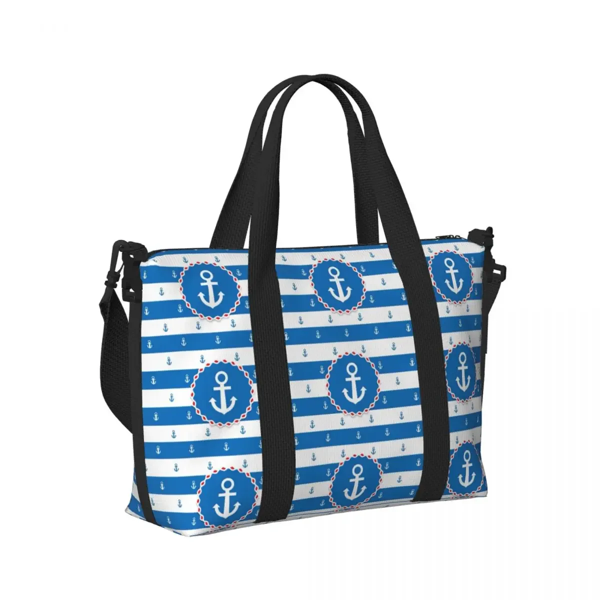 

Nautical Anchor Nautical Stripes 6 Beach Travel Bag Large Capacity Tote Bags for Gym Sport Women Shopping Duffle Shoulder Bag