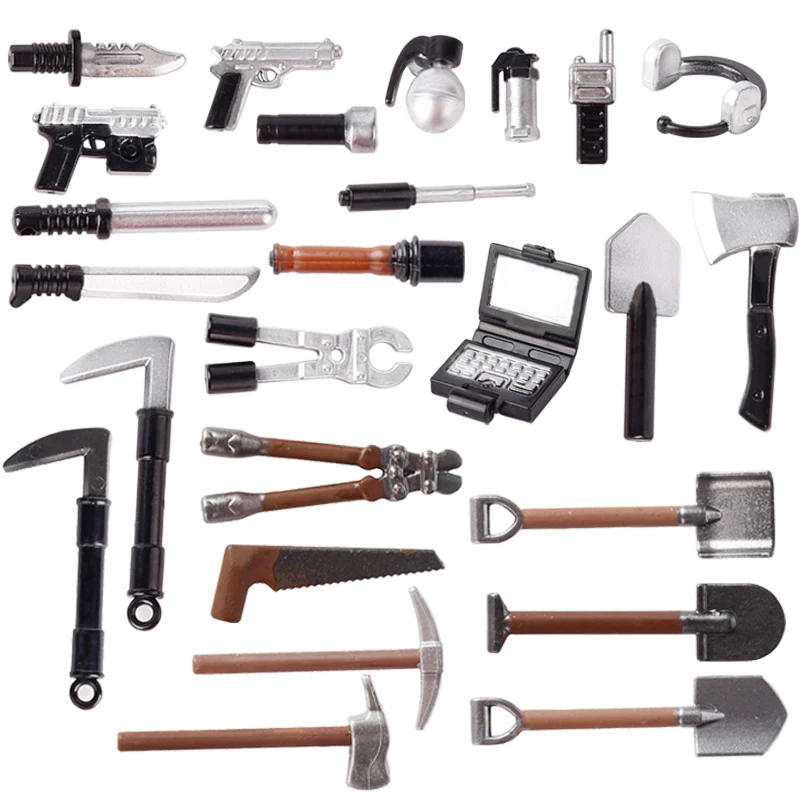 Military Figures Accessories Weapons Building Blocks Special Police Tools Headset Shovel Axe Sickle Frag Pliers Bricks Toys Gift