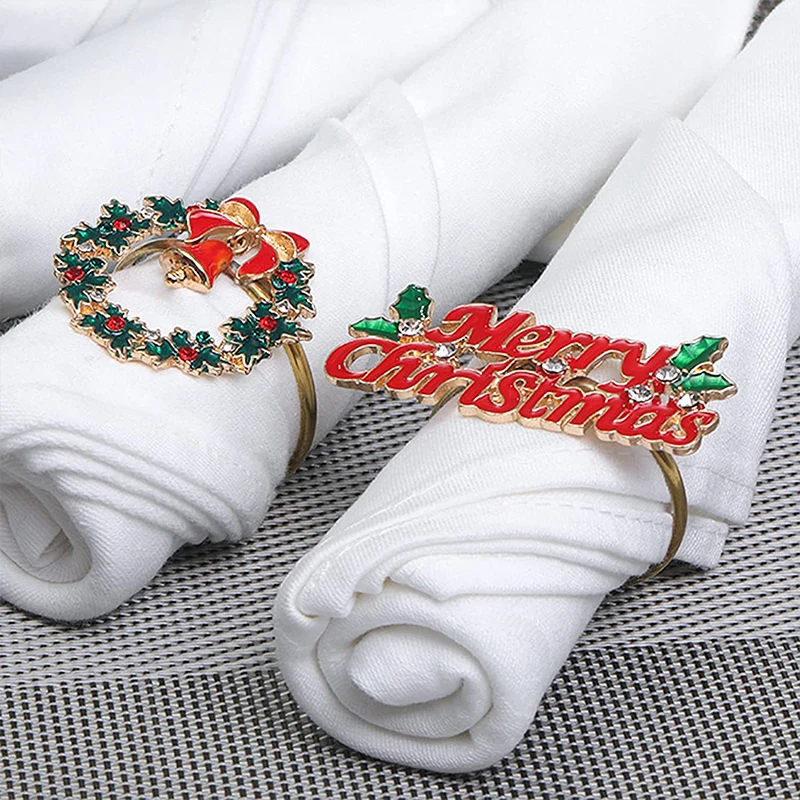 Christmas Napkin Rings Bell Elk Santa Claus Snowman Napkin Button Thanksgiving Ceremony Party Home New Year Decoration