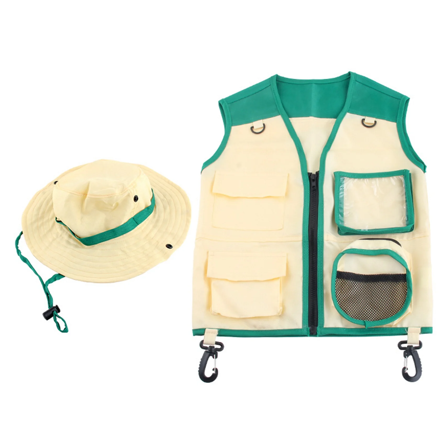 Hot sale Kids Outdoor Adventure Explorer Kit Costume Vest and Hat Set Realize Children Career Gifts Green