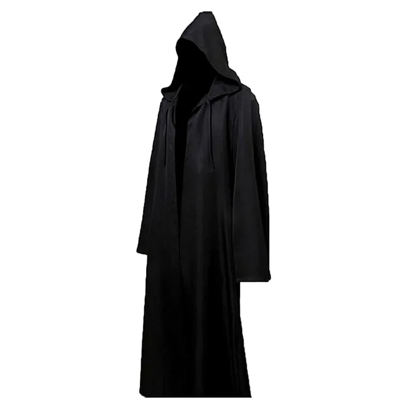 Disfraz de Túnica Negra Medieval de Halloween, Capa de Sacerdote para Adultos, Disfraz con Capucha y Capa Holgada Espeluznante para Niños y Damas