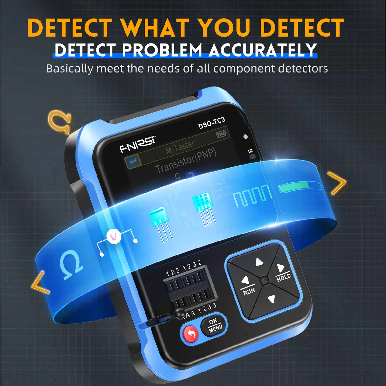 FNIRSI DSO-TC3-probador de componentes electrónicos multifunción 3 en 1, osciloscopio Digital, Transistor, función de generador de señal