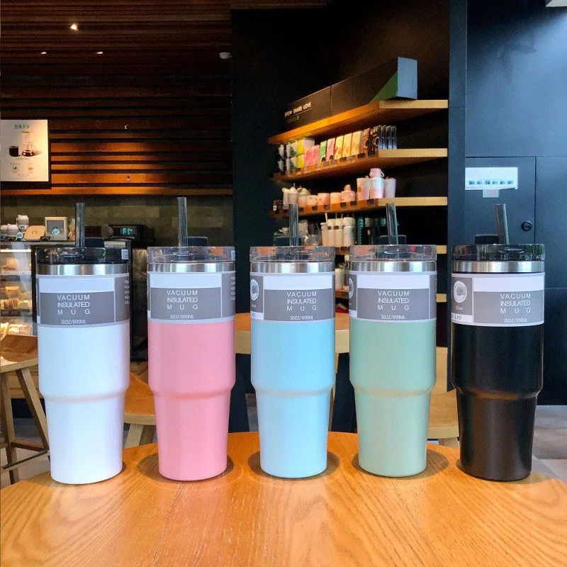 large-capacity coffee cup thermos cup sports ice bully Car Cup spray frosted cup foreign trade wholesale LOGO Girls Stanely cup