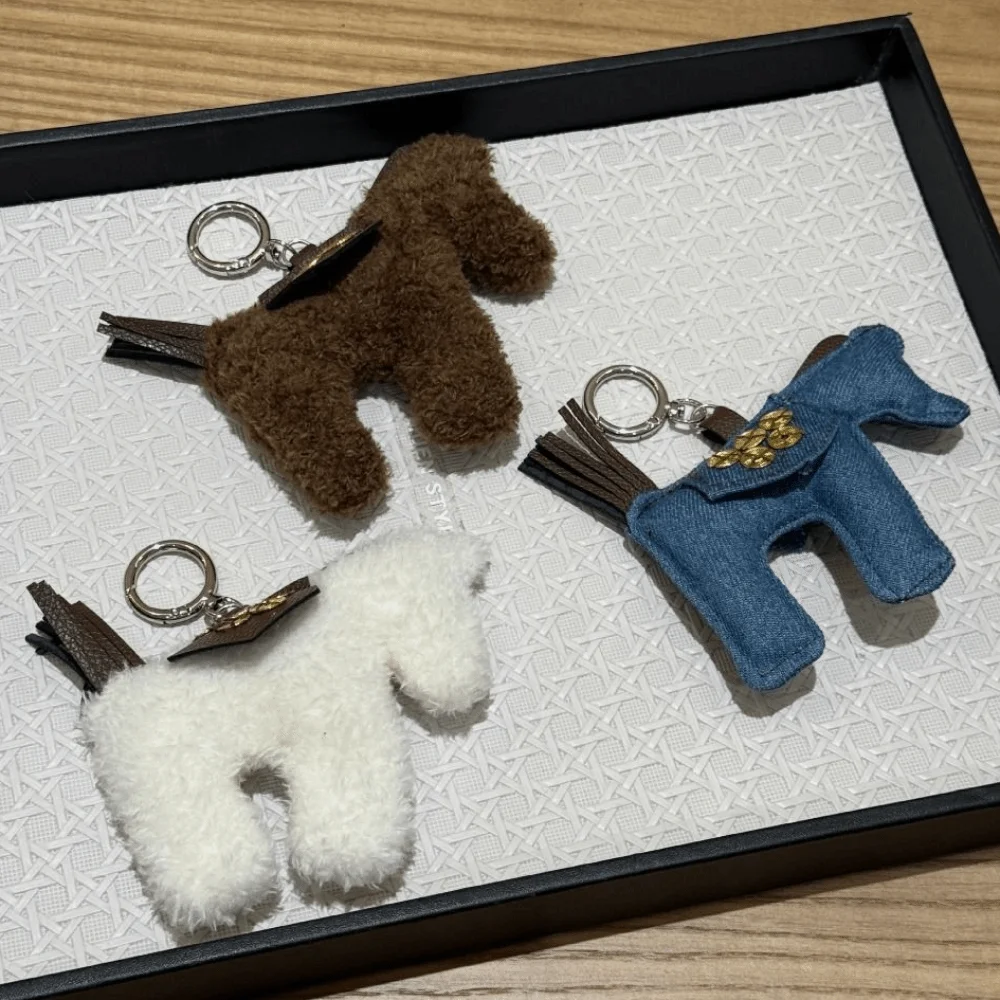

Cartoon Cute Horse Keychain Denim Hanging Decor Cloth Pony Pendant Pu Leather Zodiac Horse Mascot Bag Pendant Year of The Horse