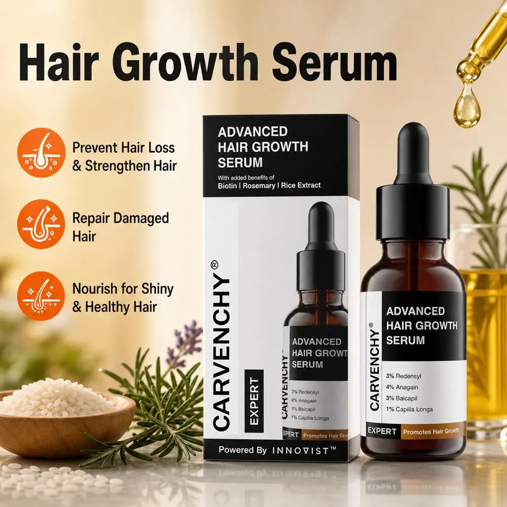 Carvenchy Advanced Hair Growth Serum Rice Extract Nourish Scalp Support Hair Follicle Fuller Thicker Hair Gentle Scalp Care