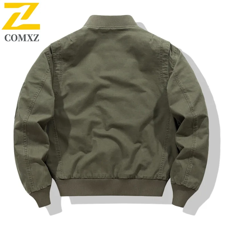 COMXZ Men Trendy Jacket Outdoor Windproof Travel Hunting Camping Pure Cotton Outerwear Lightweight Baseball Collar Trench Coat