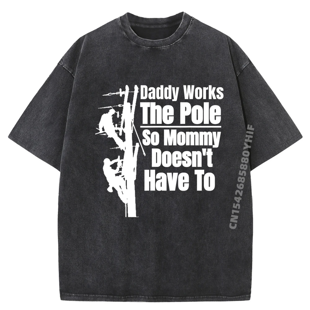 

Dads Funny Electrical Lineman Gear Husband Lineman Wife Vintage T Shirts Mens Shirt Street Washed Tshirt