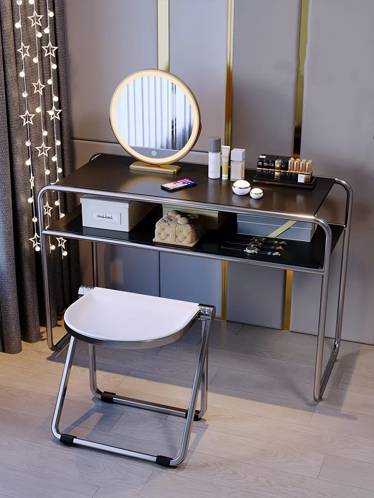 Stainless Steel Makeup Table Glass Desk Light Luxury Dressing Table Modern Desk