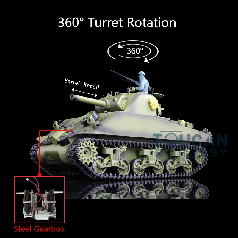 Zabawki HENG LONG 1/16 7.0 plastikowe M4A3 Sherman 3898 360 ° wieża baryłkę odrzutu zbiornik RC TH17669-SMT4