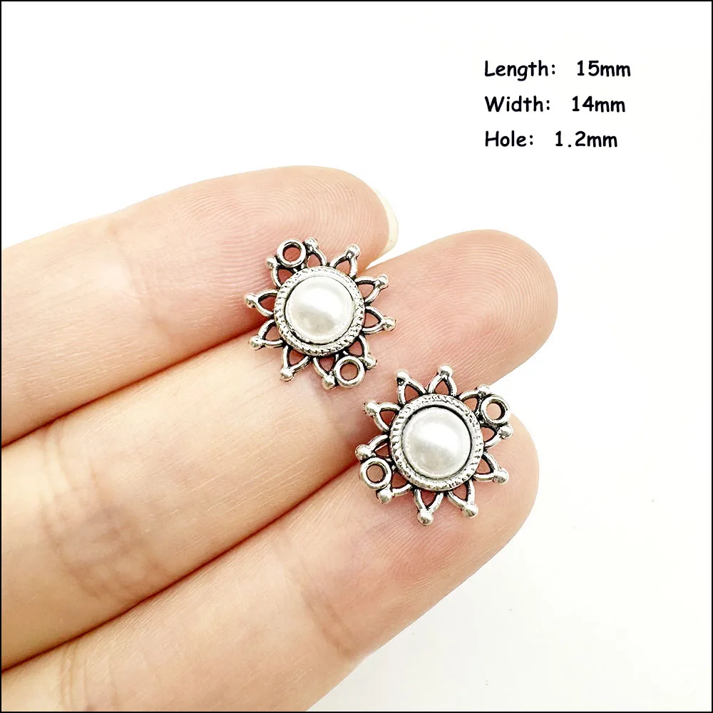 Nieuwe Palm Flower Teardrop Connectors Antiek verzilverd witte acrylkralen voor armbanden Charms Maken van sieraden HCJBAB