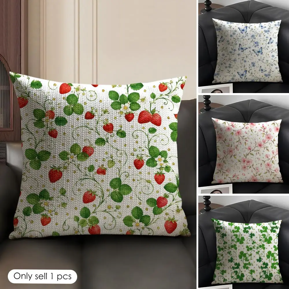 Lucky Four-Leaf Clover Cushion Cover Natural Linen Organic Fabric Double-Sided Printing Breathable Perfect Gift For Decor