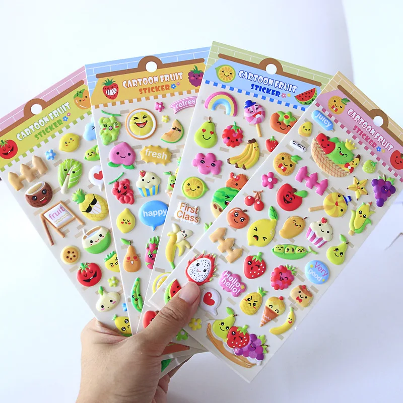 1 pc Cute Fruit Vegetables 3D Puffy Stickers for Kids Cognition Learning Stickers DIY Scrapbooking Stationery Stickers