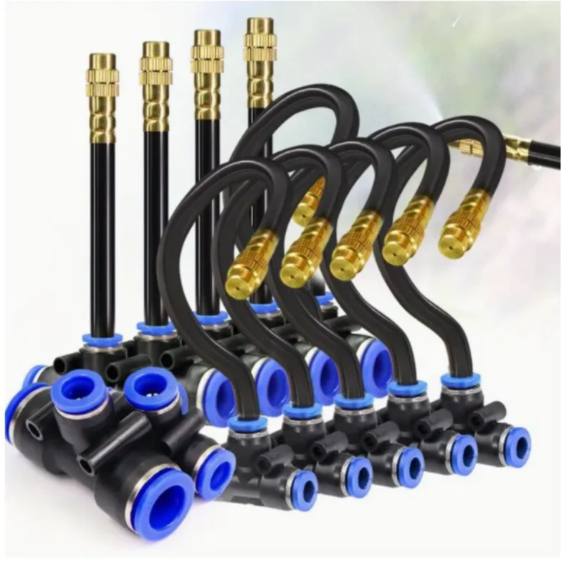 20CM  Free-bending atomizing nozzle Compatible with 8mm hoses with T-shaped adjustmentv, brass atomizing sprinkler