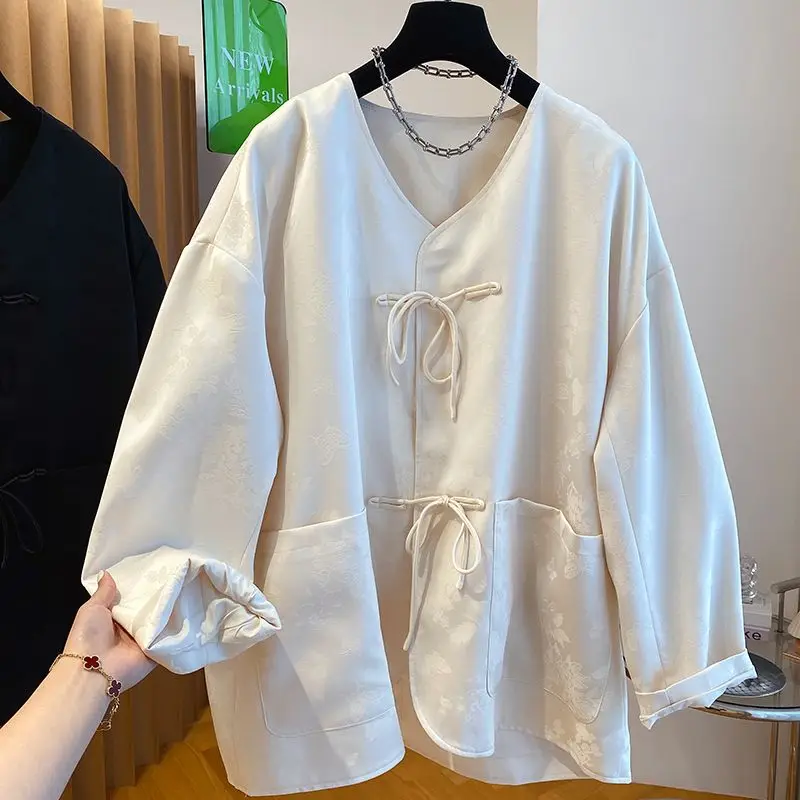 Pan Button Cardigan Jacket for Women's Spring New Style, Loose Fitting, Flesh Blocking, Slimming and Stylish Top