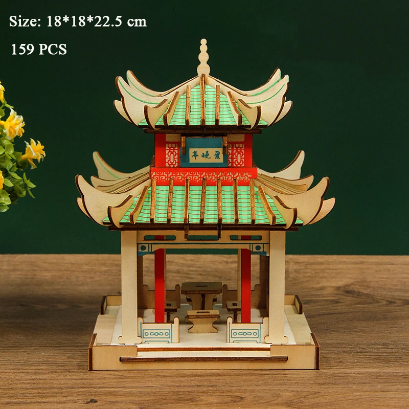 3D Wooden Puzzle Eiffel Tower Beijing Temple Yueyang Tower Model Building Kits Jigsaw Puzzles Educational Toys for Kids Gifts