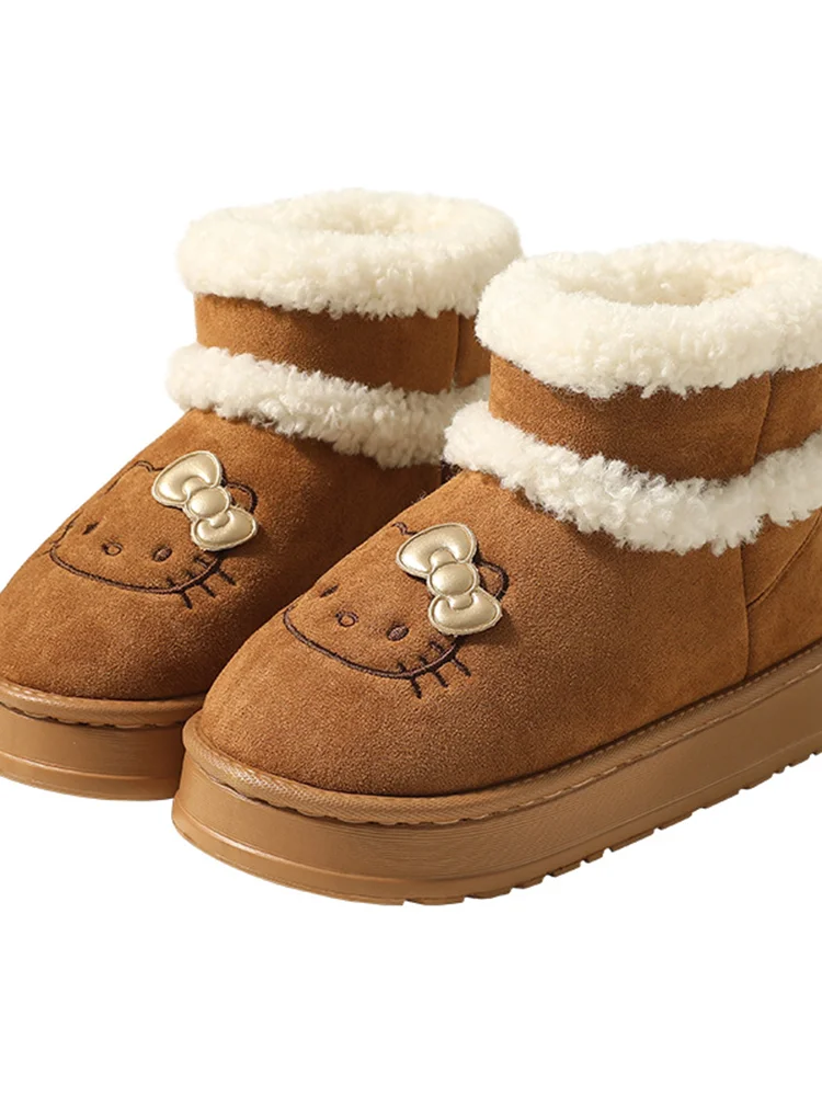 Chaussures d'hiver Hello Kitty Anime, bottes de neige antidérapantes pour femmes, style Y2k, bottes de neige d'extérieur, mignonnes, chaudes, en coton, kawaii, bottes courtes antidérapantes, cadeau