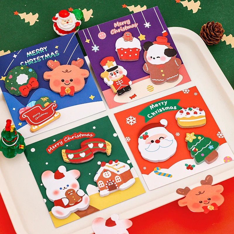 60 Sheets Cartoon Christmas Sticky Notes Mini Pocket Notebook Student Guestbook Cute Message Notepad Christmas Stationery Gifts