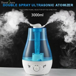 3000ML umidificatore ad ultrasuoni doppi spruzzatori nebbia nebulizzatore diffusore di olio essenziale 7 colori LED Aroma diffusore aromaterapia