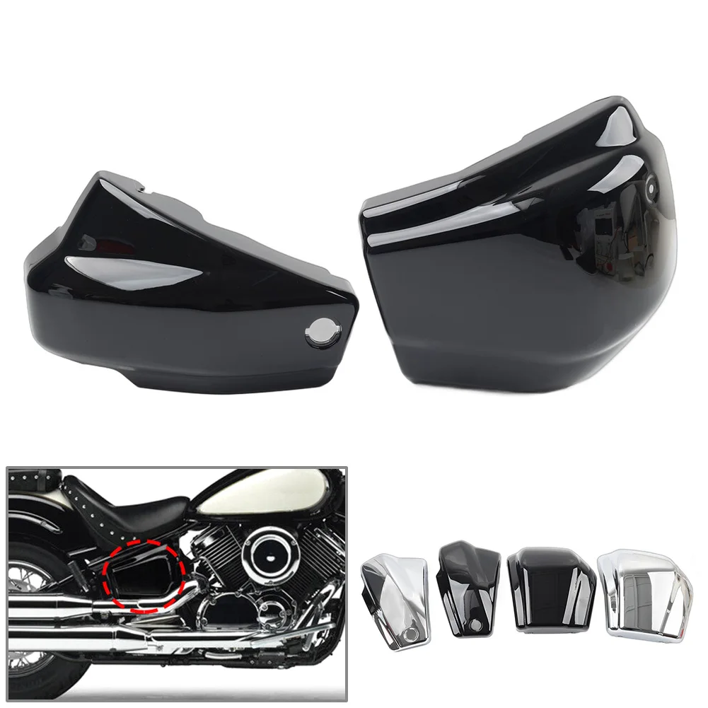 Chrome/Glossy Black Motor Battery Side Covers Fairing Left & Right 2Pcs For Yamaha Dragstar Vstar XVS1100 Custom 1999-2011