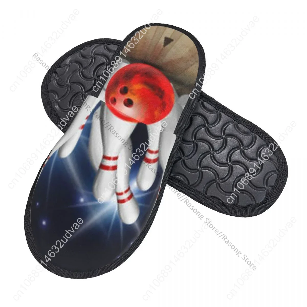 Winter Women Men Non-Slip Flat Slippers Bowling Ball Crashing Into The Pins Indoor Fur Soft Warm Shoes