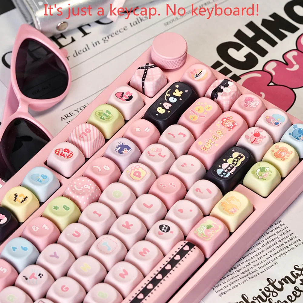 Cute Pink Keycap Set PBT 132 Key MOA Guardian Love Cartoon Girl Keycap Suitable for 60/84/98/108 Mechanical Keyboard