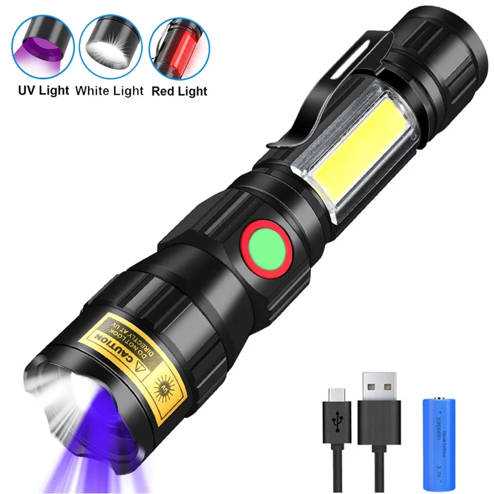 

UV Pen Light Ultraviolet Flashlight Self Defense Zoom LED COB UV Torch 8 Modes Magnetic Charging Detector For Pet Stains Bed Bug